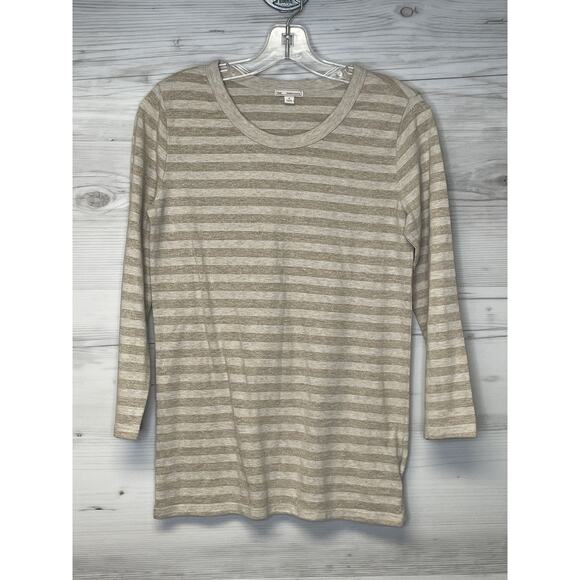 Gap Shirt Womens Small Oatmeal Stripe 3/4 Sleeve Crewneck Metallic Casual Top - Picture 1 of 10